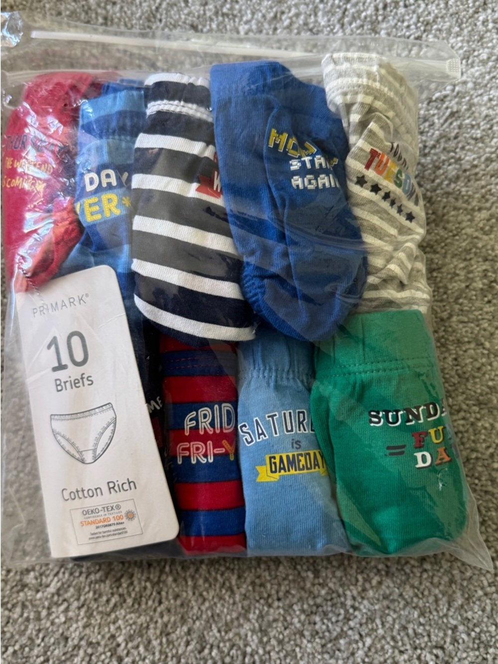 Primark Kids cotton Briefs Pack – Blue, Green, Red, Gray, Navy & Stripe